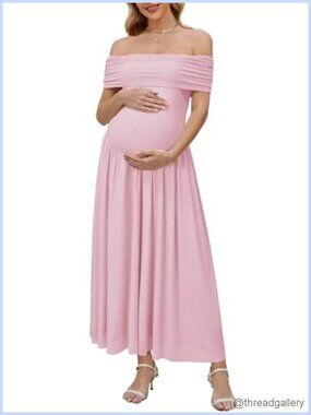 Off Shoulder Mesh Maxi Maternity Dress for Photoshoot Baby Shower